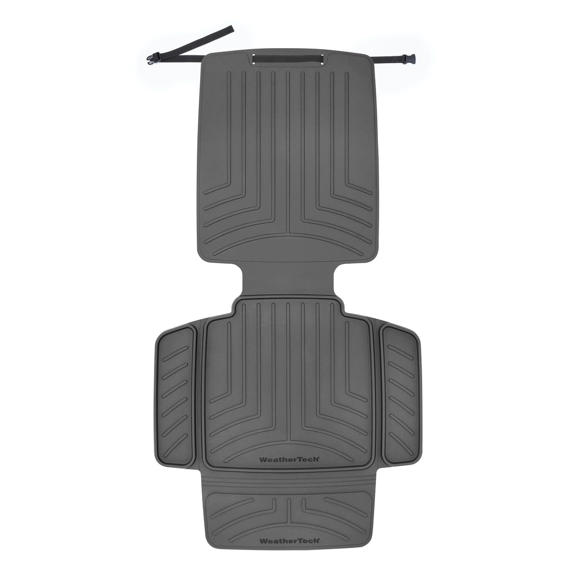 WeatherTech child car seat protector back view in black protects seats from daily use.