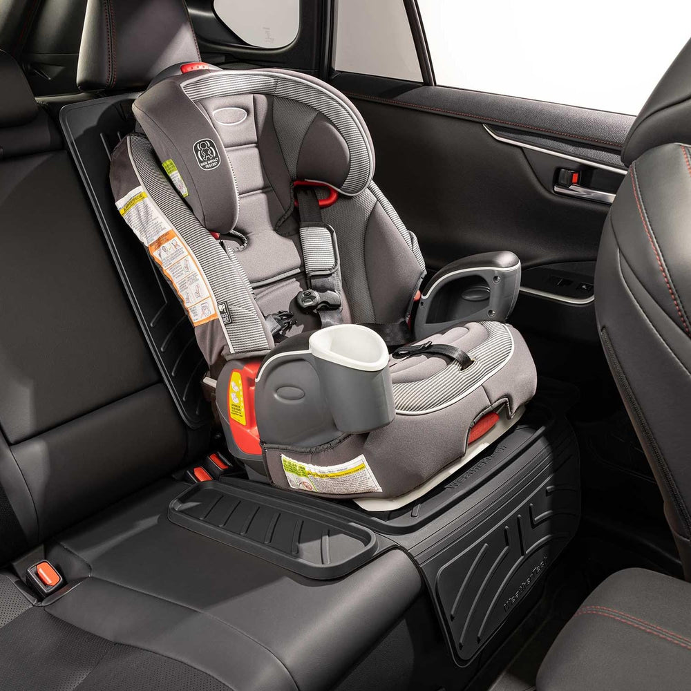 WeatherTech one-size-fits-most fits under most rear or forward-facing seats.