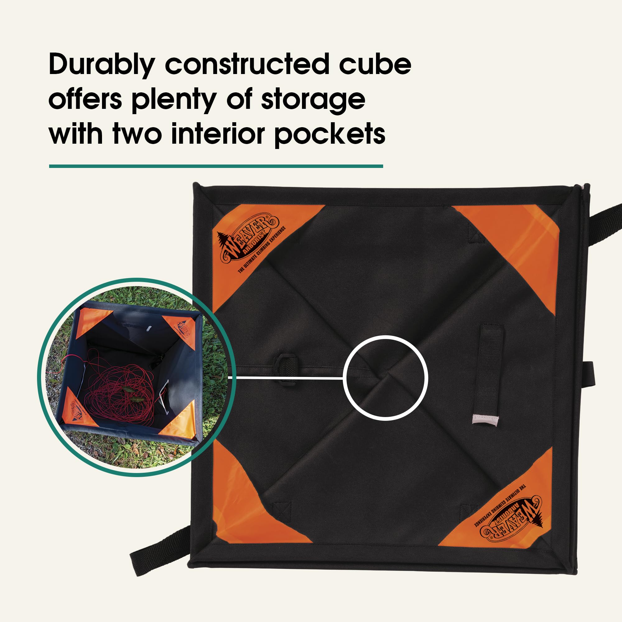 Weaver Arborist cube interior pockets holding extra gear.