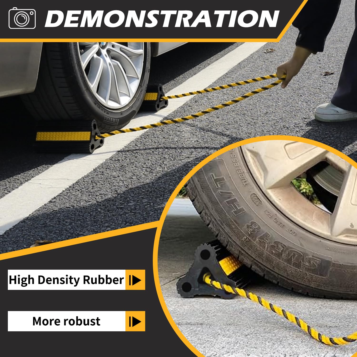 WECARLLE wheel chocks are compact and portable for quick setup.