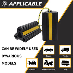 WECARLLE wheel chocks with three reflective strips for high visibility.