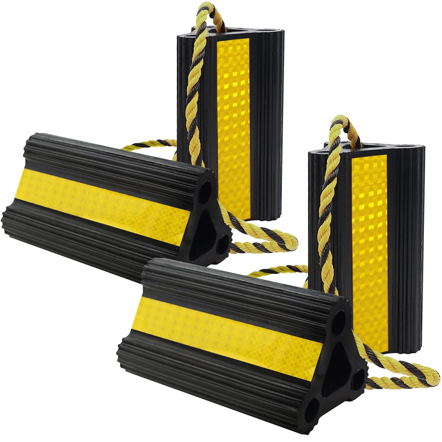 WECARLLE wheel chocks RV trailer front view enhances stability on slopes.