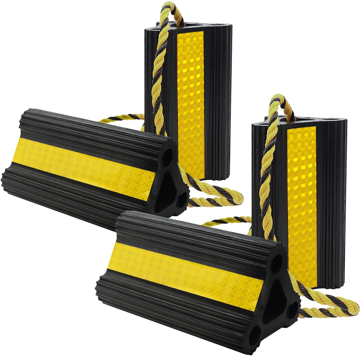 WECARLLE wheel chocks RV trailer front view enhances stability on slopes.