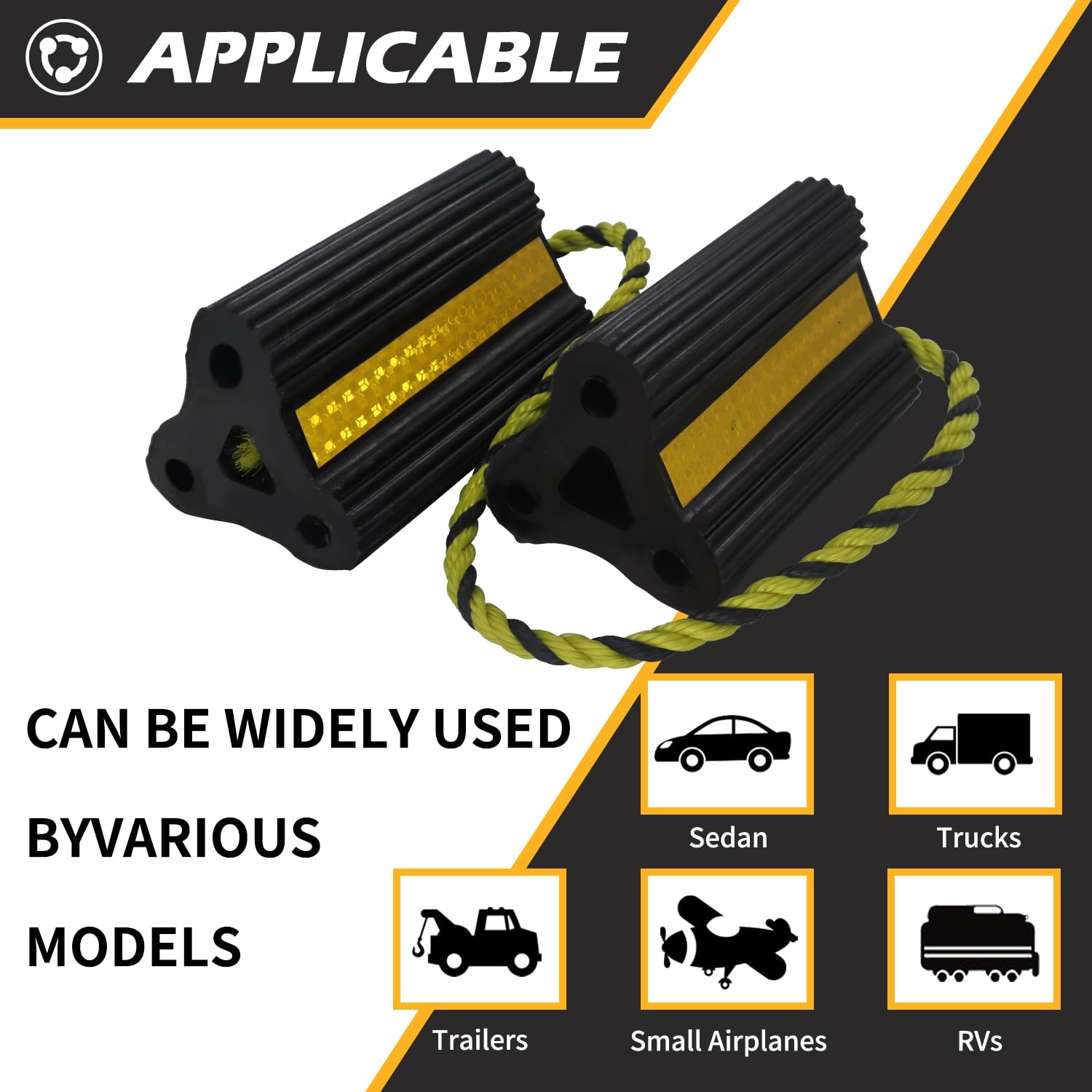 WECARLLE wheel chocks secure grip on various surfaces to prevent slipping.