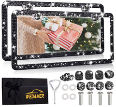 WEDAMER crystal-bling frame closeup on license plate adding luxury
