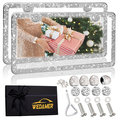 WEDAMER bling license frame front view with crystals adds standout style.