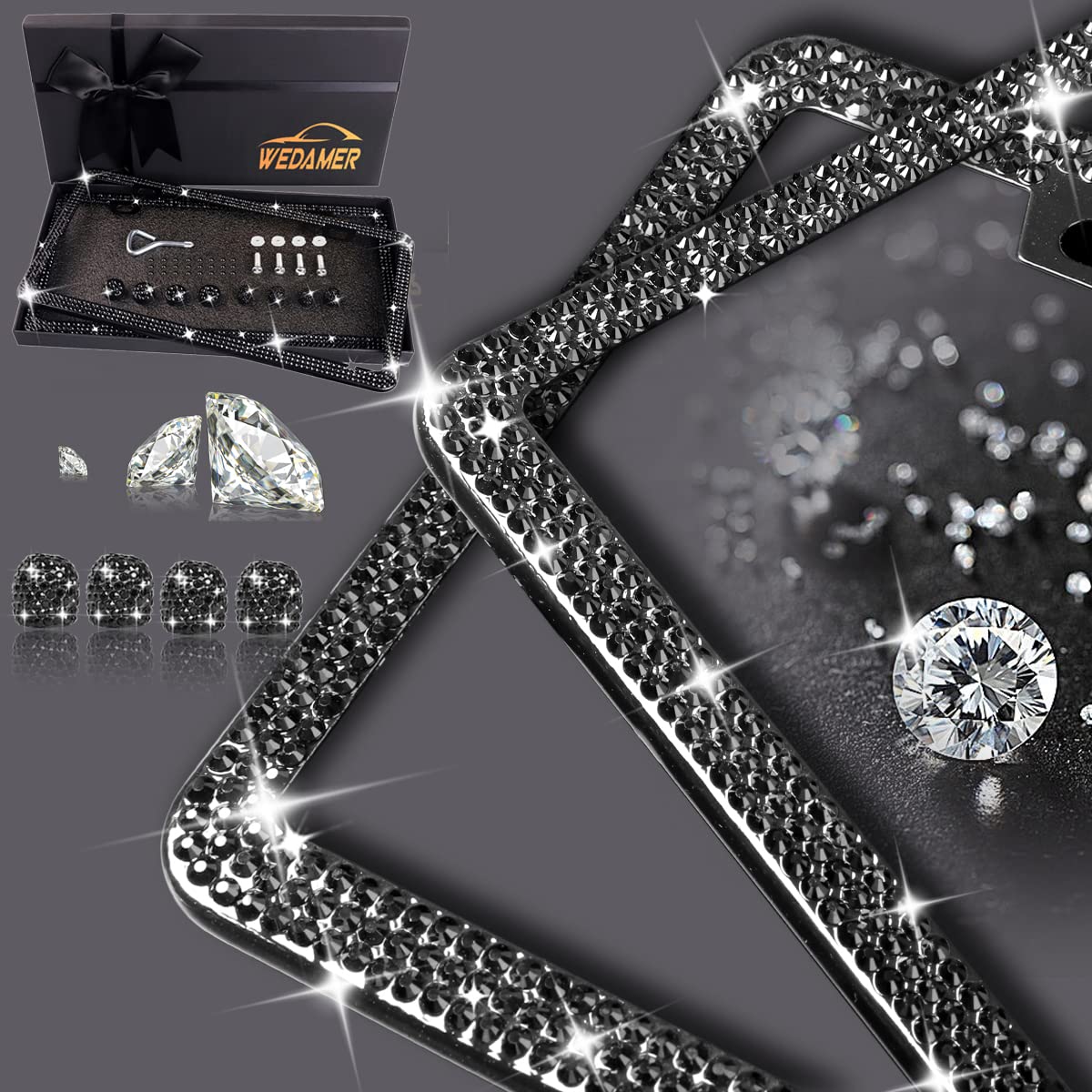 WEDAMER crystal-sparkle frame on car license plate
