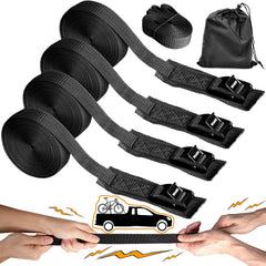 Wedamer kayak tie-down strap with cam buckle secures kayak on roof rack.