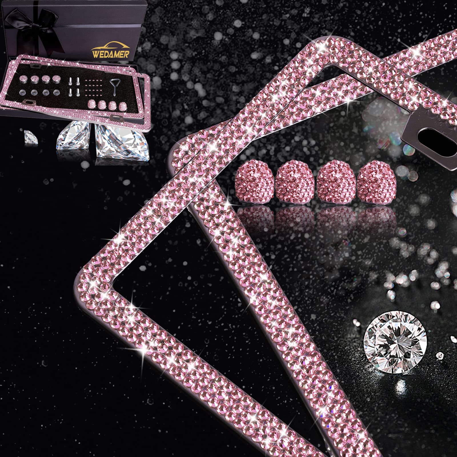 Stainless steel frame with crystals from WEDAMER adds durable sparkle.