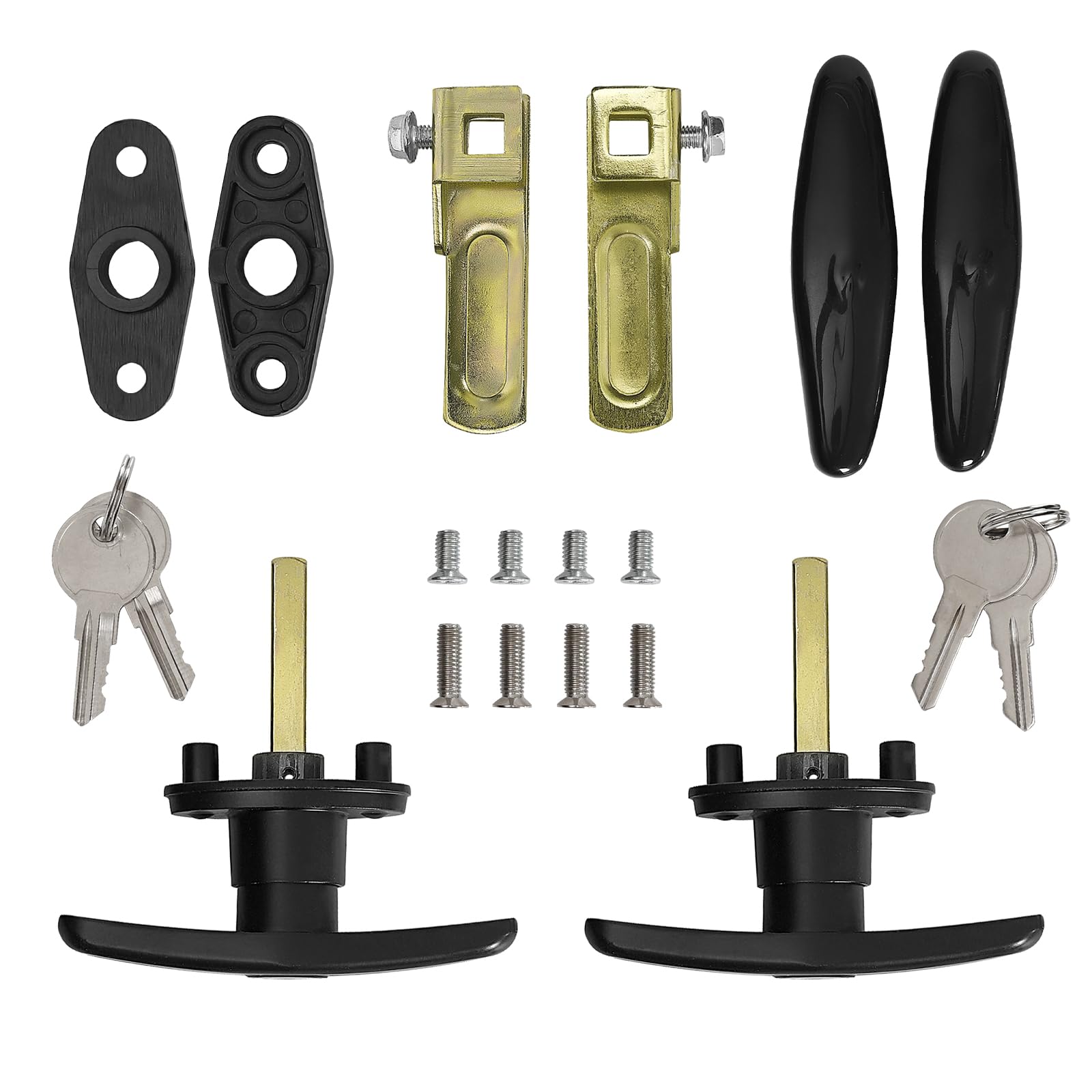 Wedelweib matching T-handle locks on front view for camper shell security