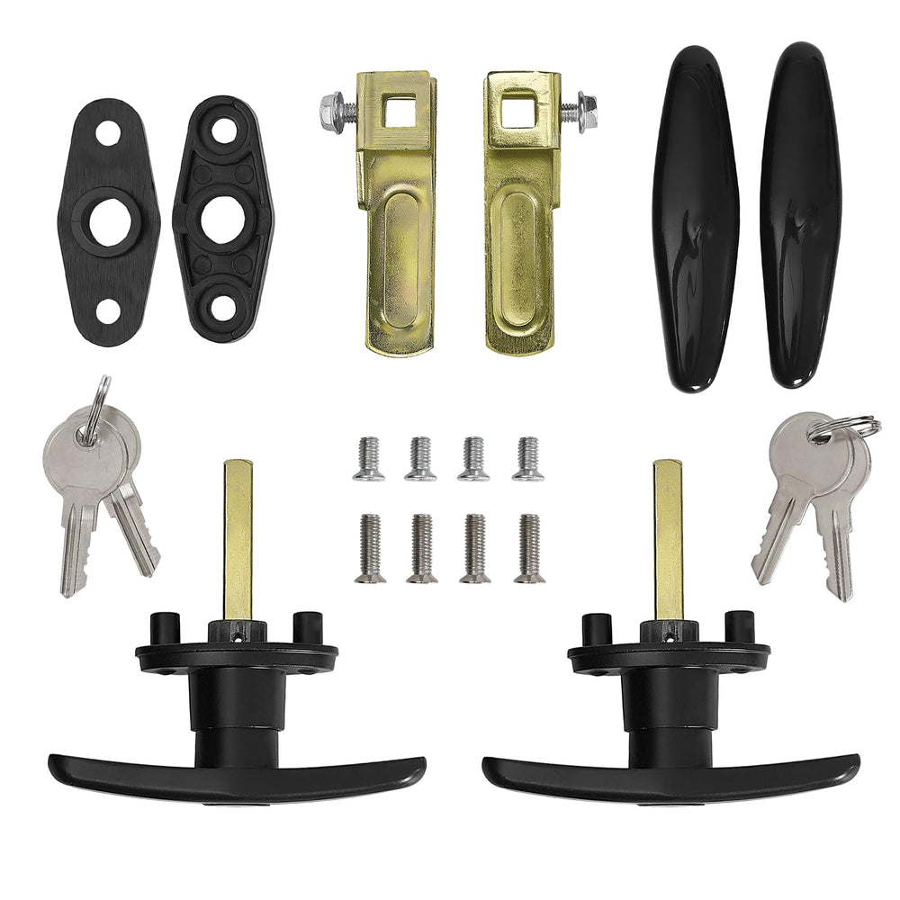 Wedelweib matching T-handle locks on front view for camper shell security
