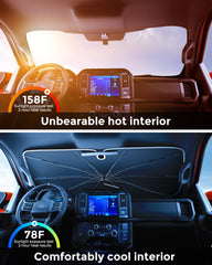 Weektic shade with 10-rib coverage blocks glare and protects the dashboard