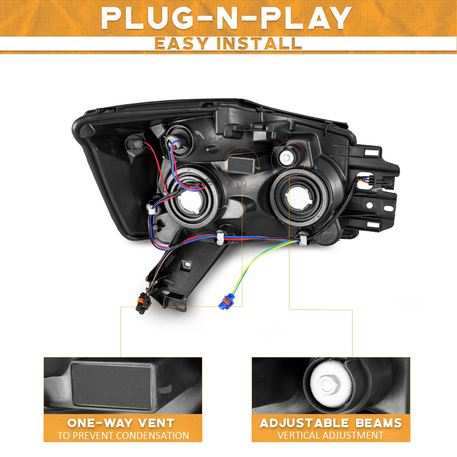WEELMOTO Armada replacement headlight shows reliable fit for 2005-2007 models.