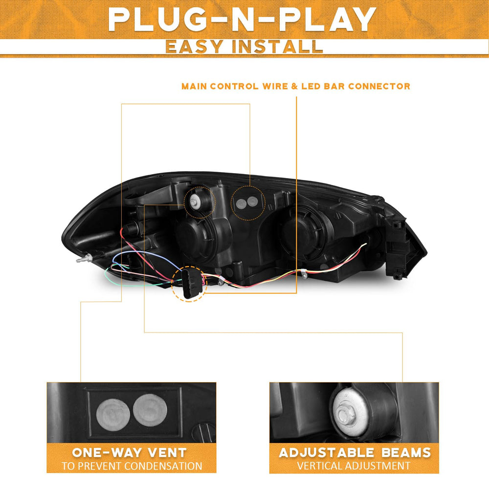 WEELMOTO Chevy Impala headlight front view with black housing and clear reflector