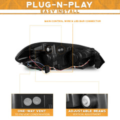 WEELMOTO Chevy Impala headlight front view with black housing and clear reflector