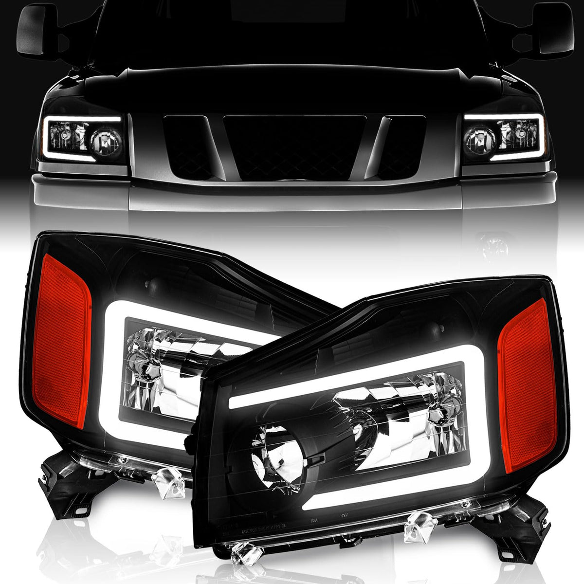 WEELMOTO DRL headlights for Nissan Titan with LED strips highlight road visibility