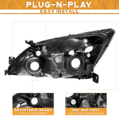 WEELMOTO headlight with black housing and amber reflector, right-shot for glare control.