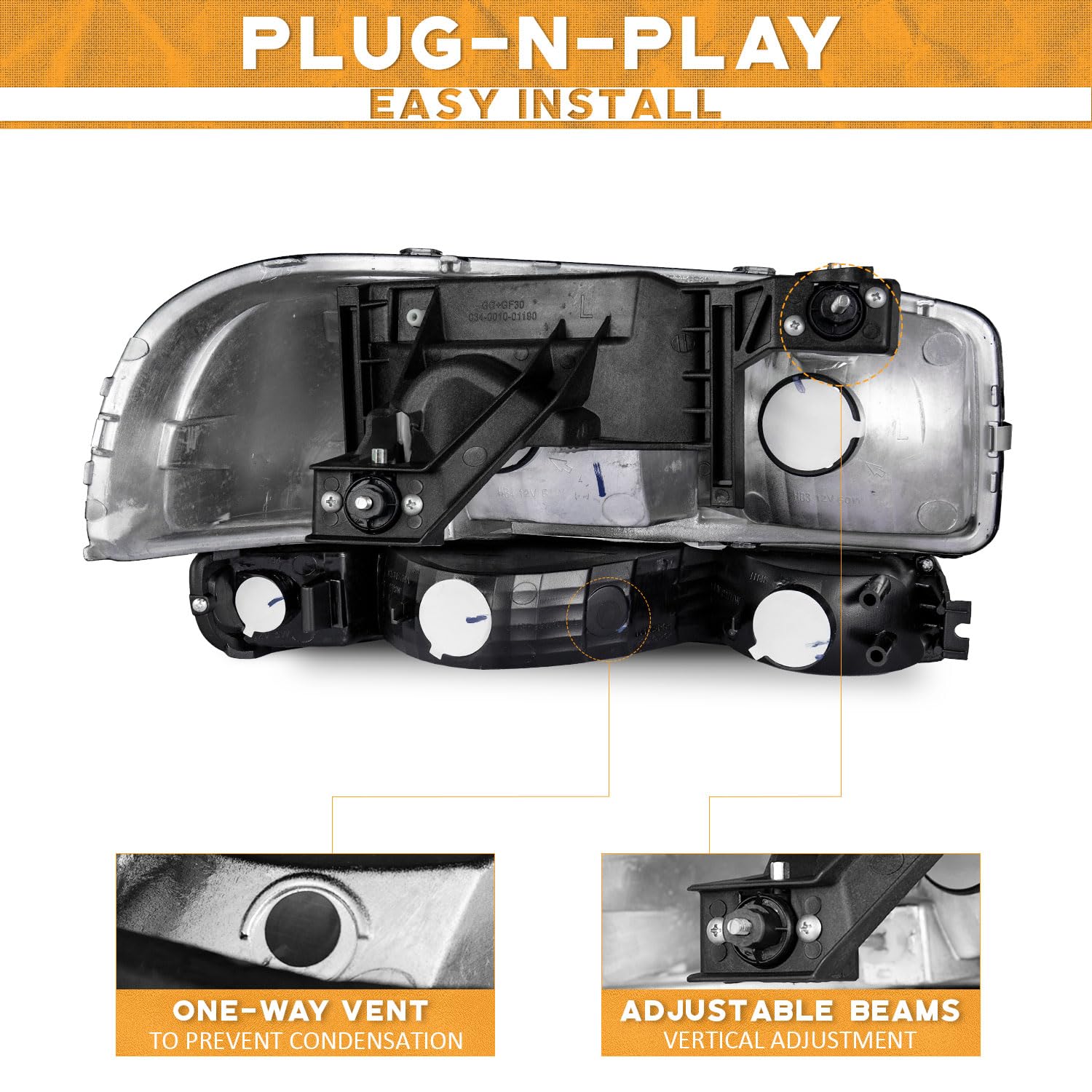 WEELMOTO Sierra 2500-3500HD right headlight with strong beam.