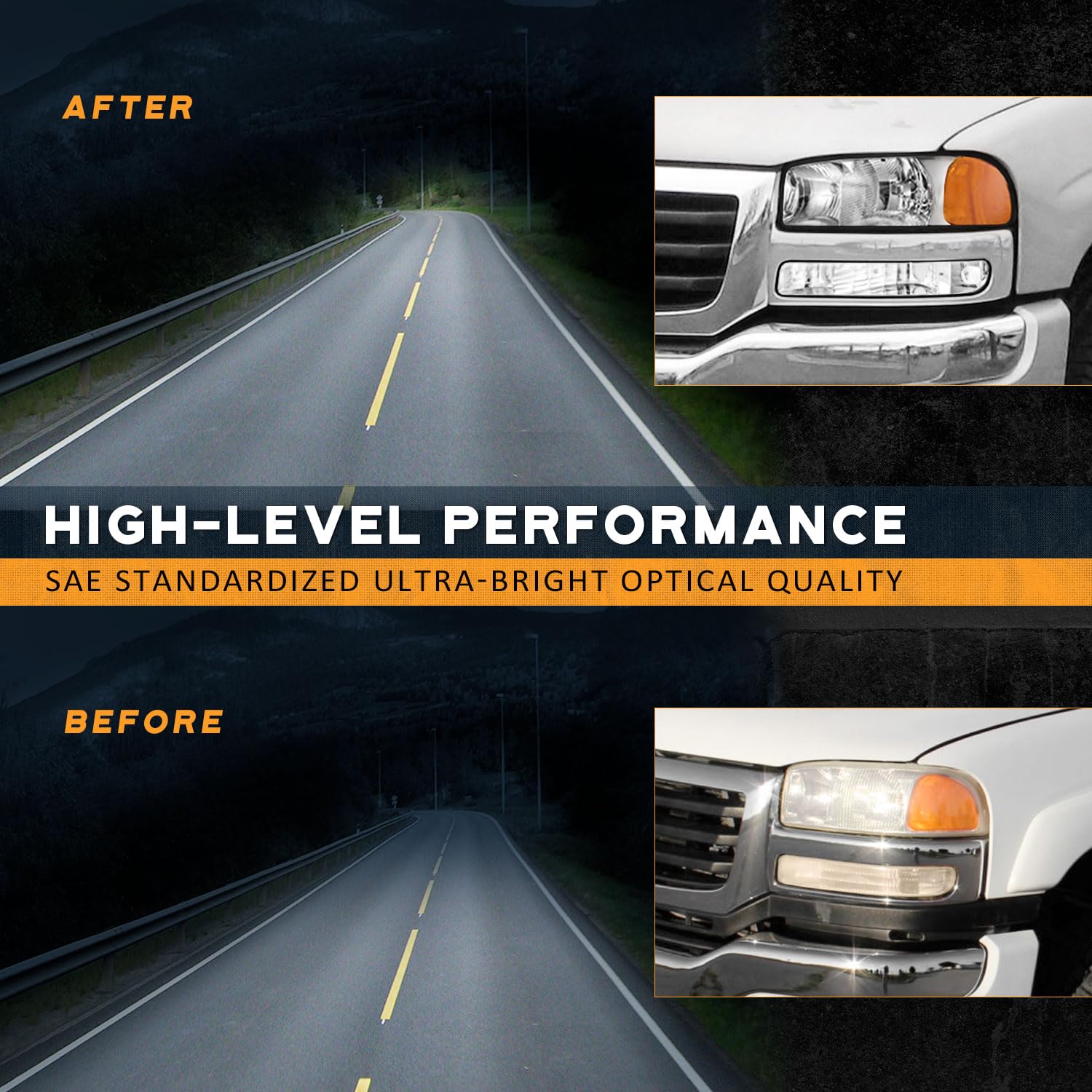 WEELMOTO Yukon XL left headlight improves highway visibility.