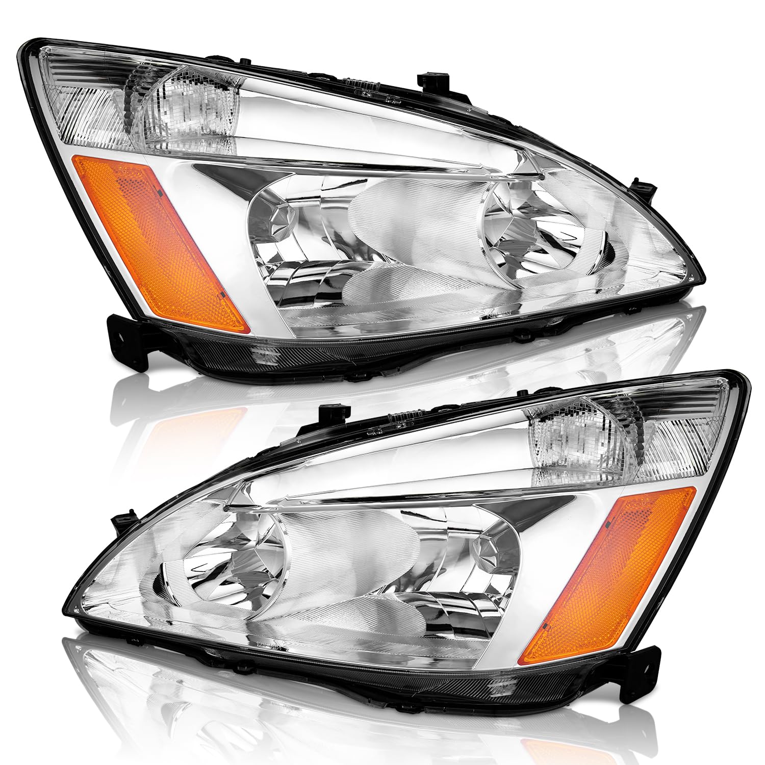 WEELMOTO headlight left chrome housing with amber reflector enhances nighttime visibility