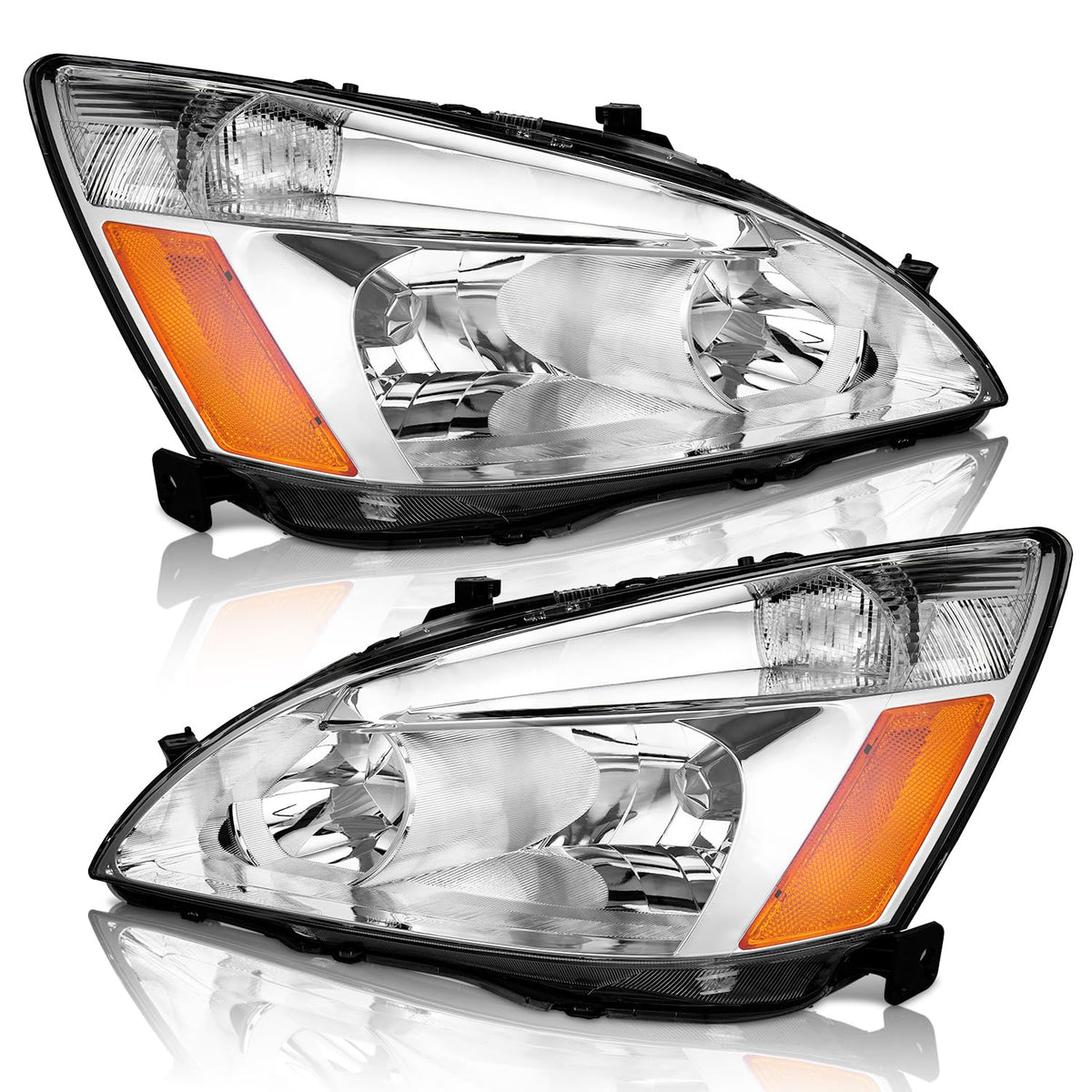 WEELMOTO headlight left chrome housing with amber reflector enhances nighttime visibility