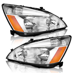 WEELMOTO headlight left chrome housing with amber reflector enhances nighttime visibility