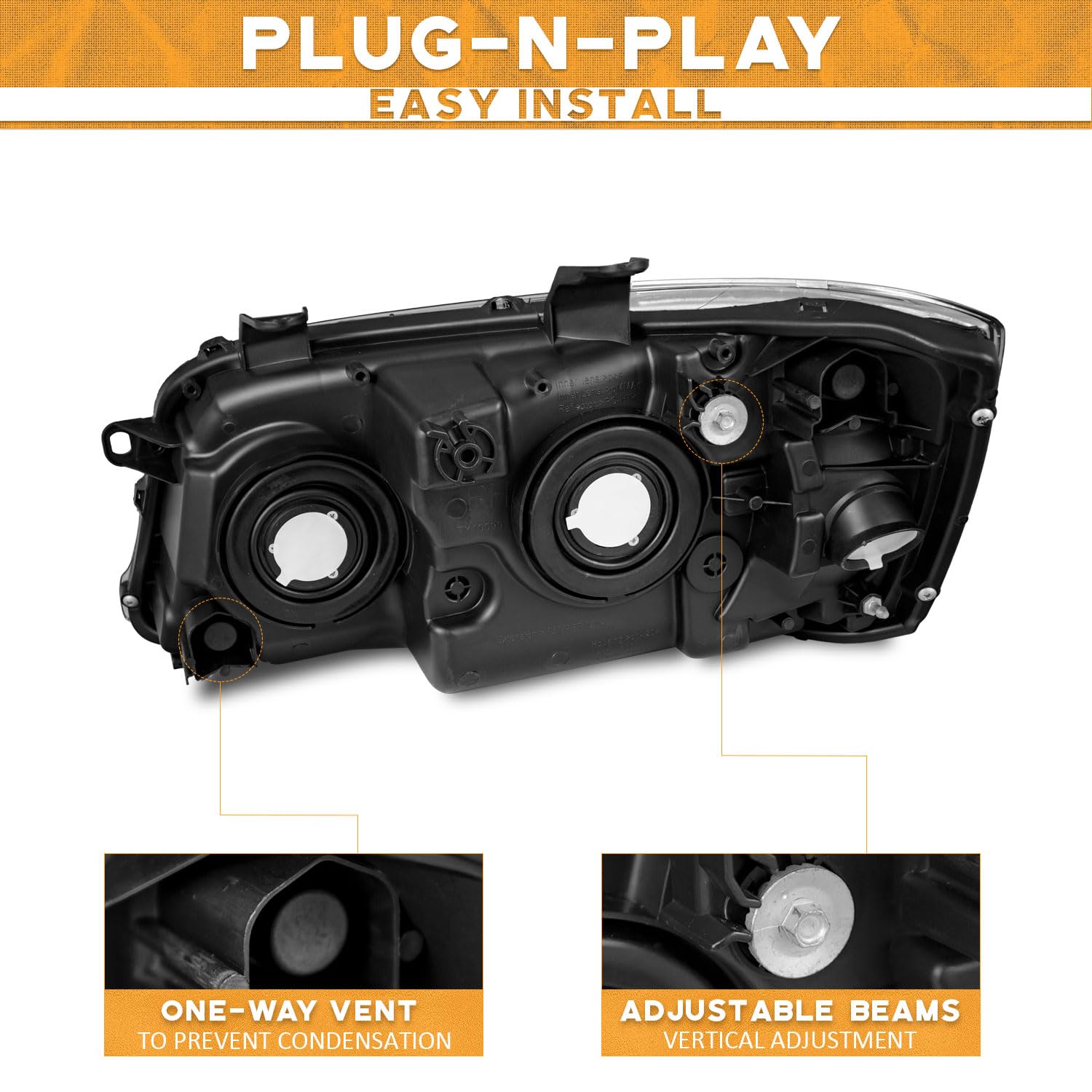 WEELMOTO amber reflector headlight, left, improves signaling and aesthetics.