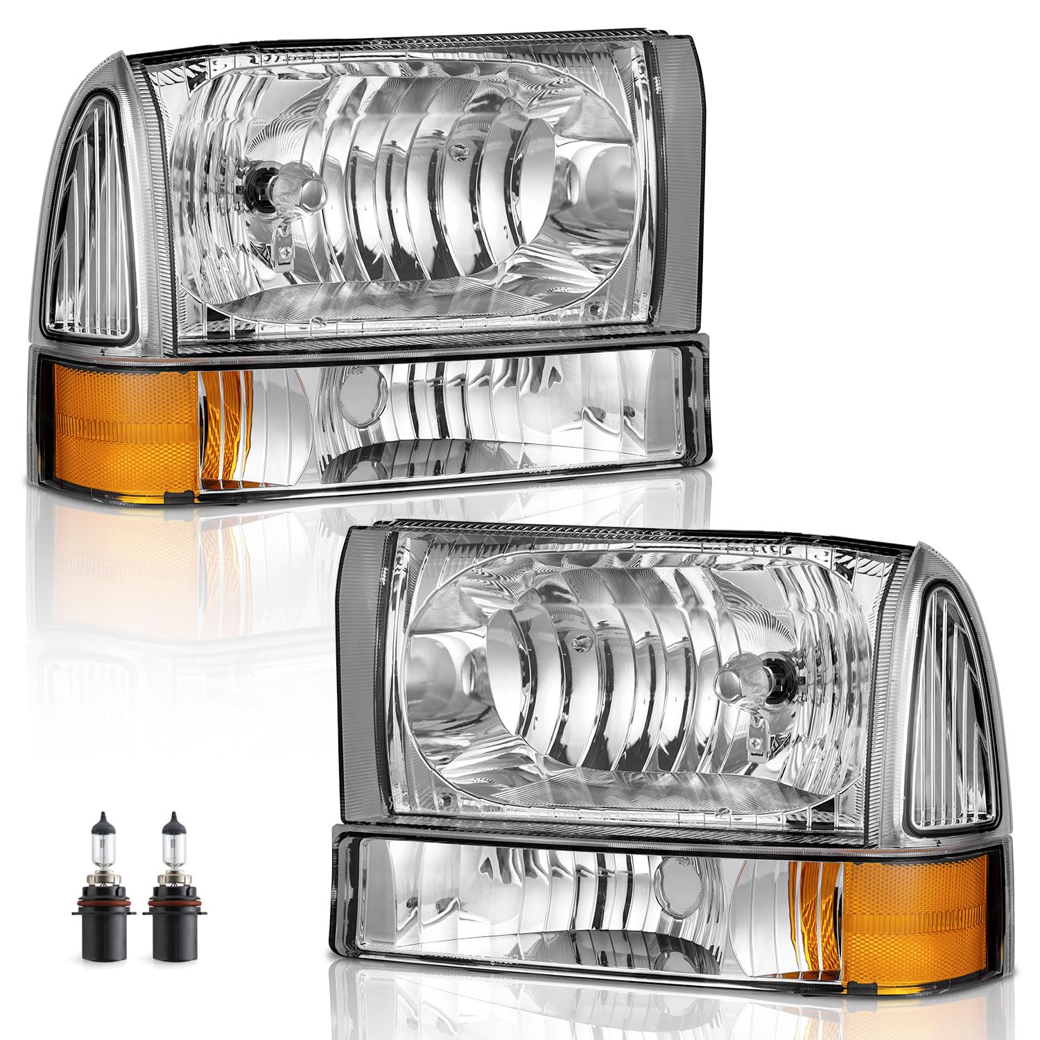 WEELMOTO headlamps assembly front view for 1999-2004 Ford Super Duty, precise fit.