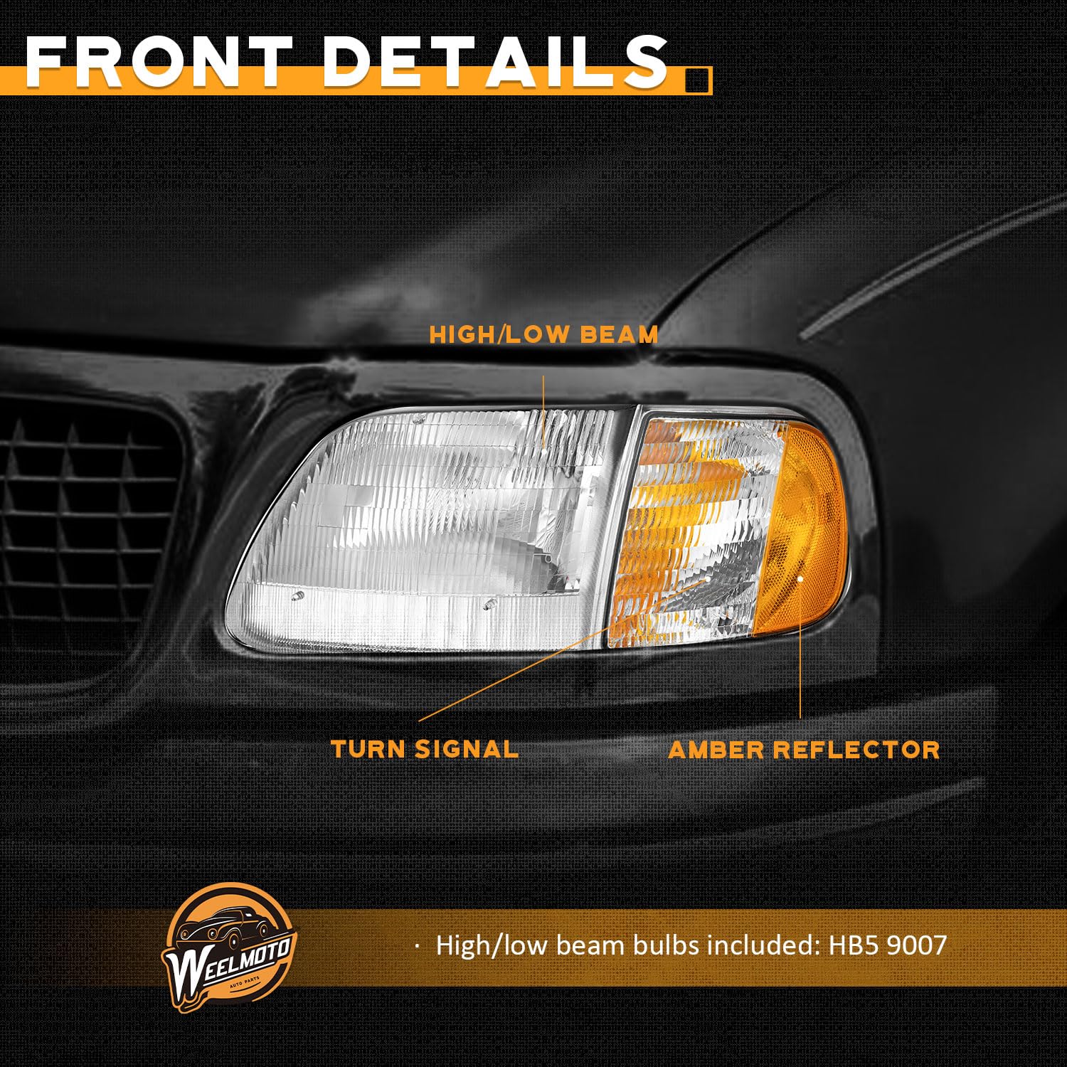 WEELMOTO headlights assembly installed on a truck illustrating quick DIY installation.