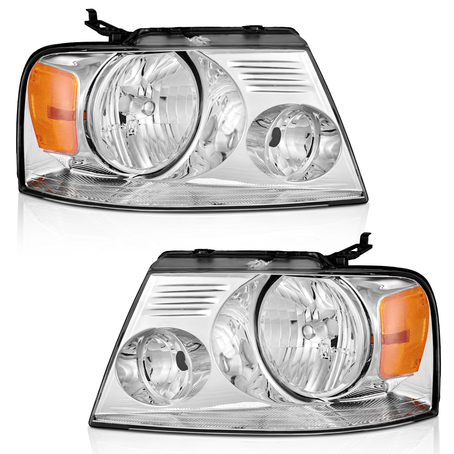 WEELMOTO headlights with chrome bezel for Ford F-150, improving nighttime visibility