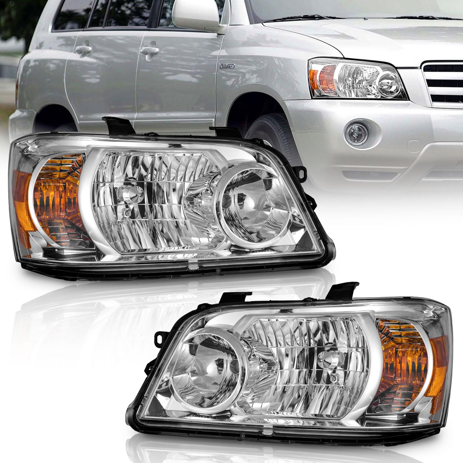 WEELMOTO headlights with chrome bezel, left side, enhances nighttime visibility.