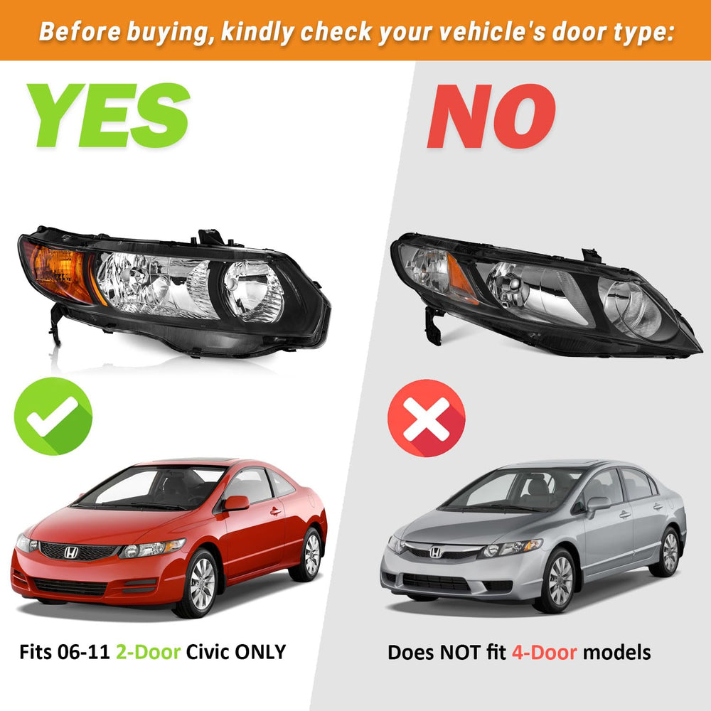 WEELMOTO Honda Civic 2006-2011 left headlight assembly for precise fit