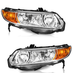 WEELMOTO Honda Civic headlight left chrome housing for 06-11, enhanced nighttime visibility