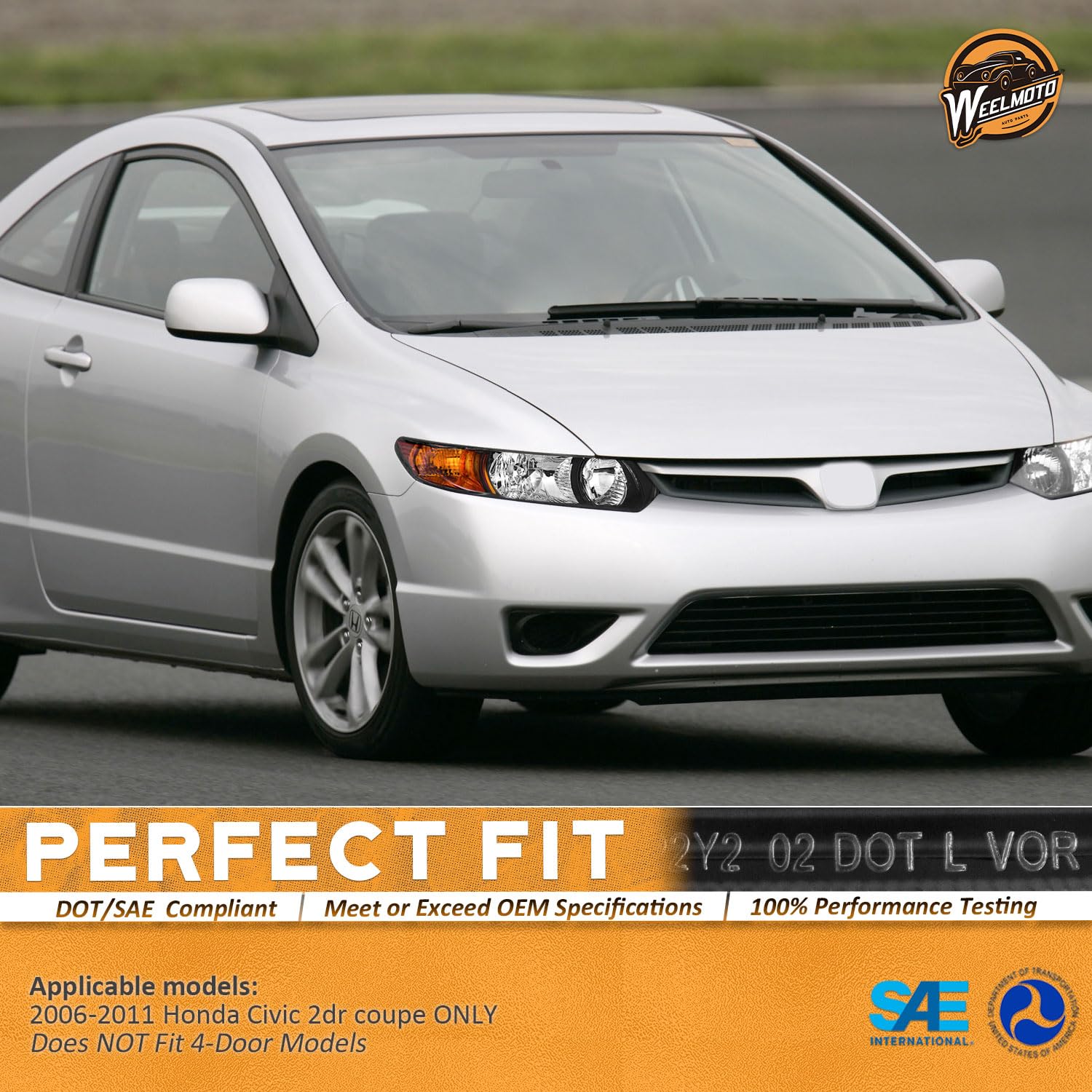 WEELMOTO Honda Civic 2006-2011 right headlight with black housing improves nighttime clarity