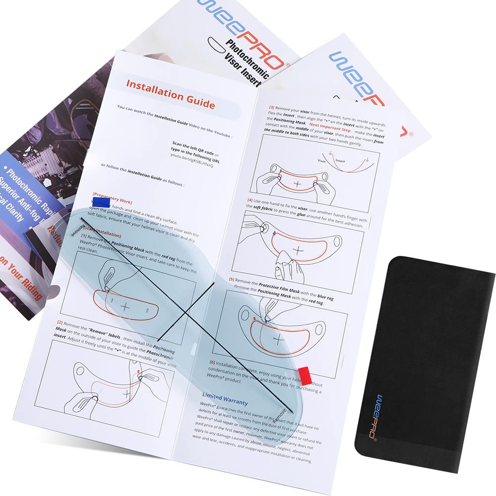 WeePro visor film size 272x91mm fits standard helmets.