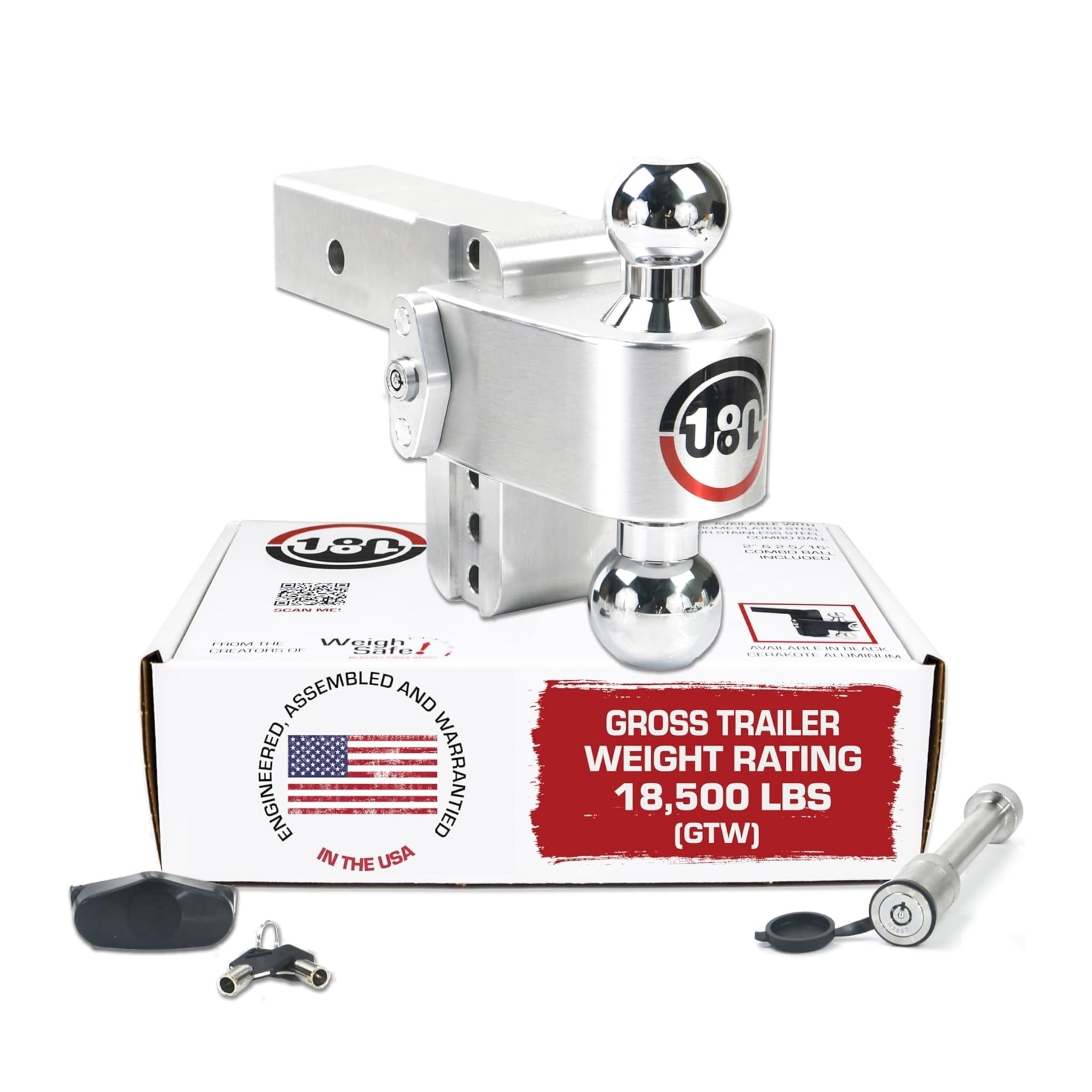 Weigh Safe adjustable ball mount with 4-inch drop facilitates level towing on uneven surfaces.