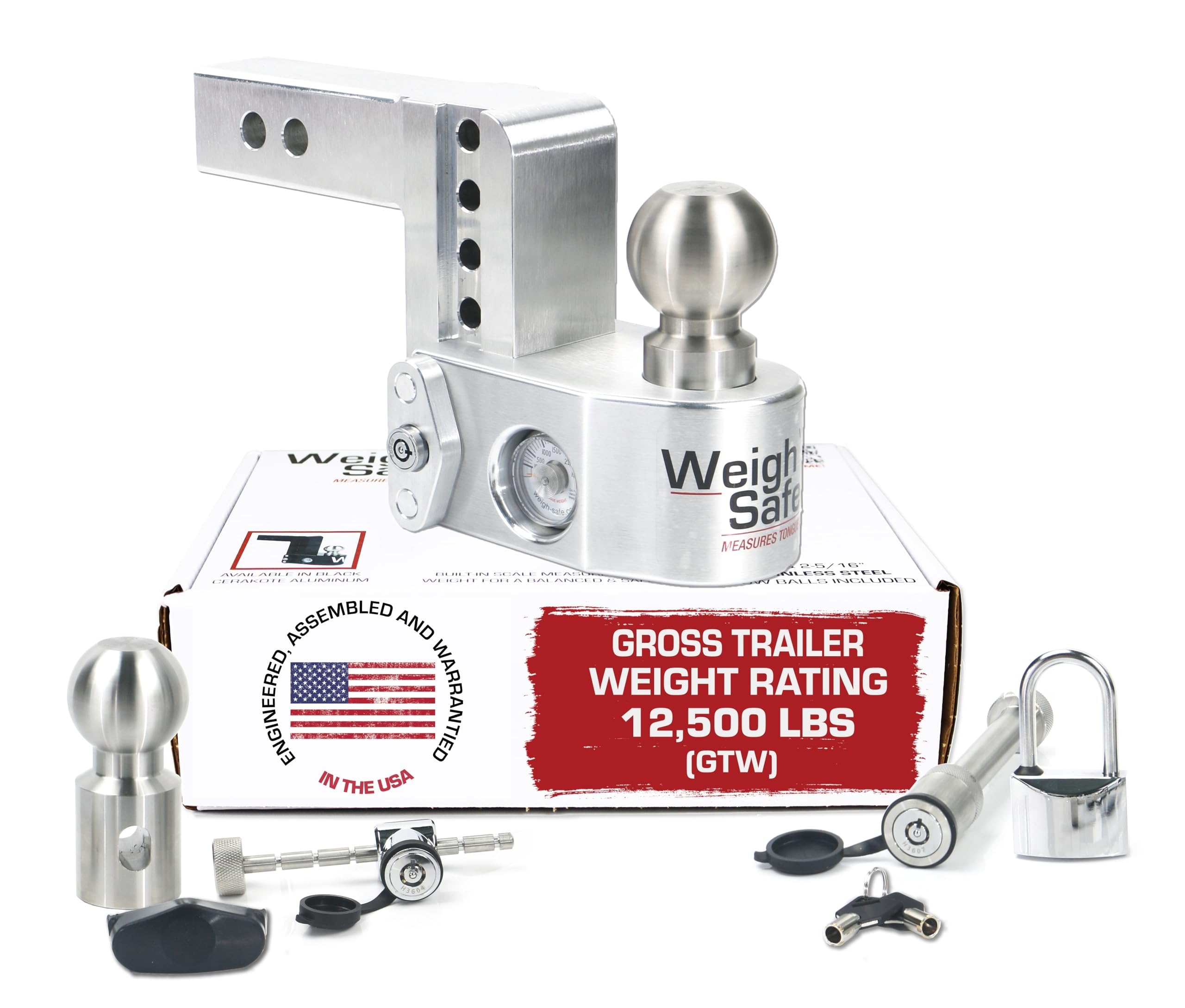 Weigh Safe adjustable hitch with 4-inch drop for precise trailer height alignment.