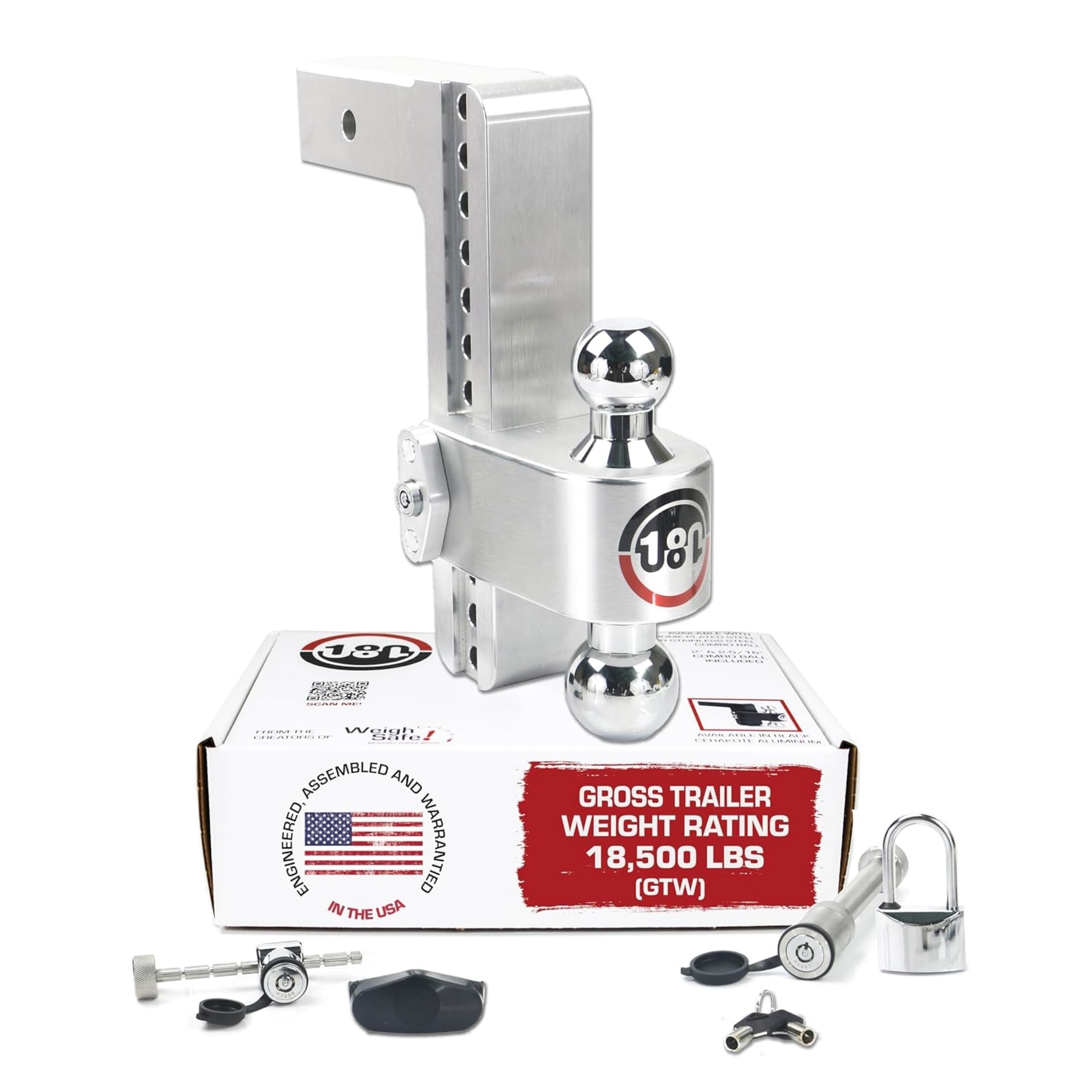 Weigh Safe adjustable hitch ball mount with 10-inch drop for versatile towing setups.