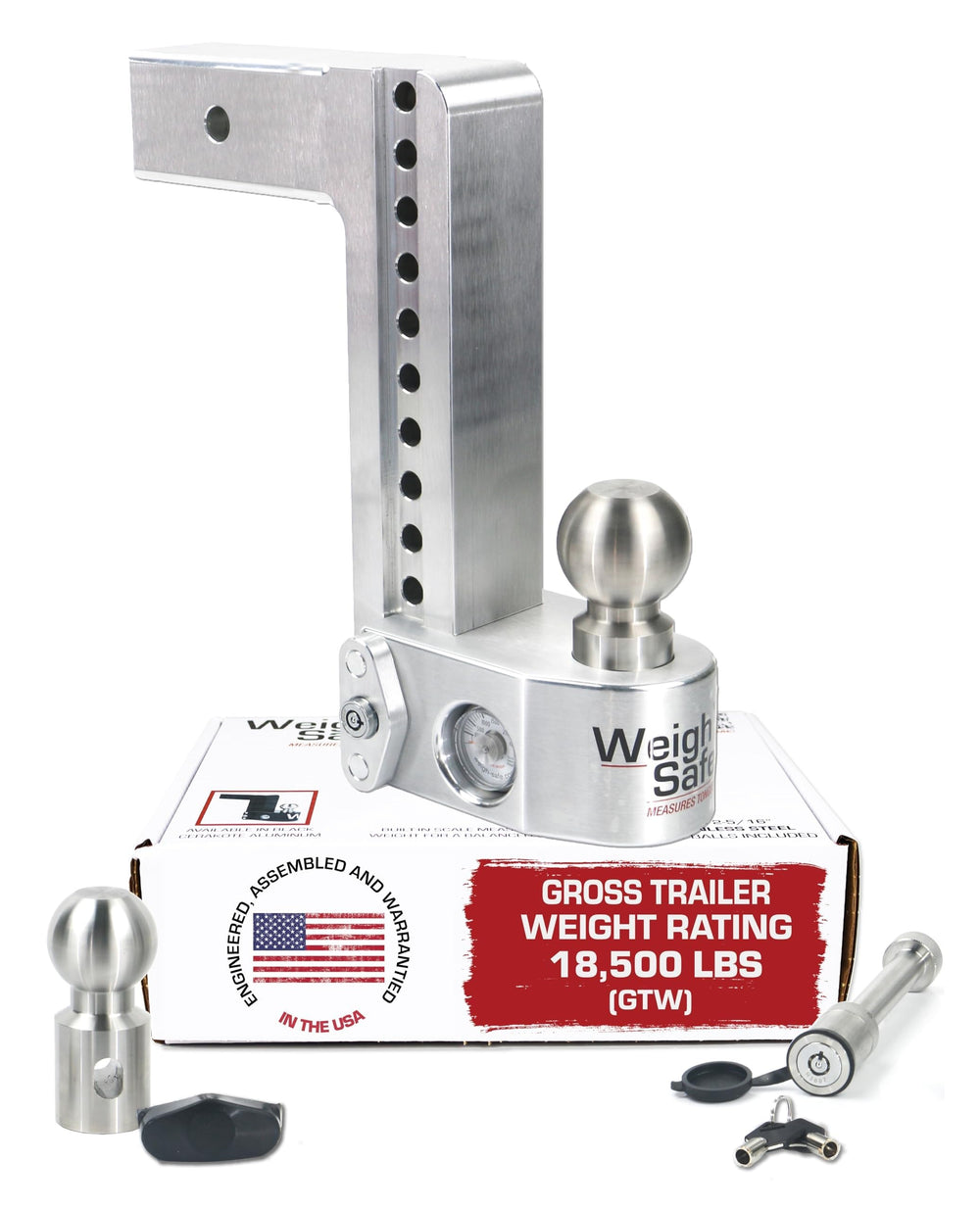 Weigh Safe aluminum adjustable hitch with a 10 inch drop for precise trailer alignment.