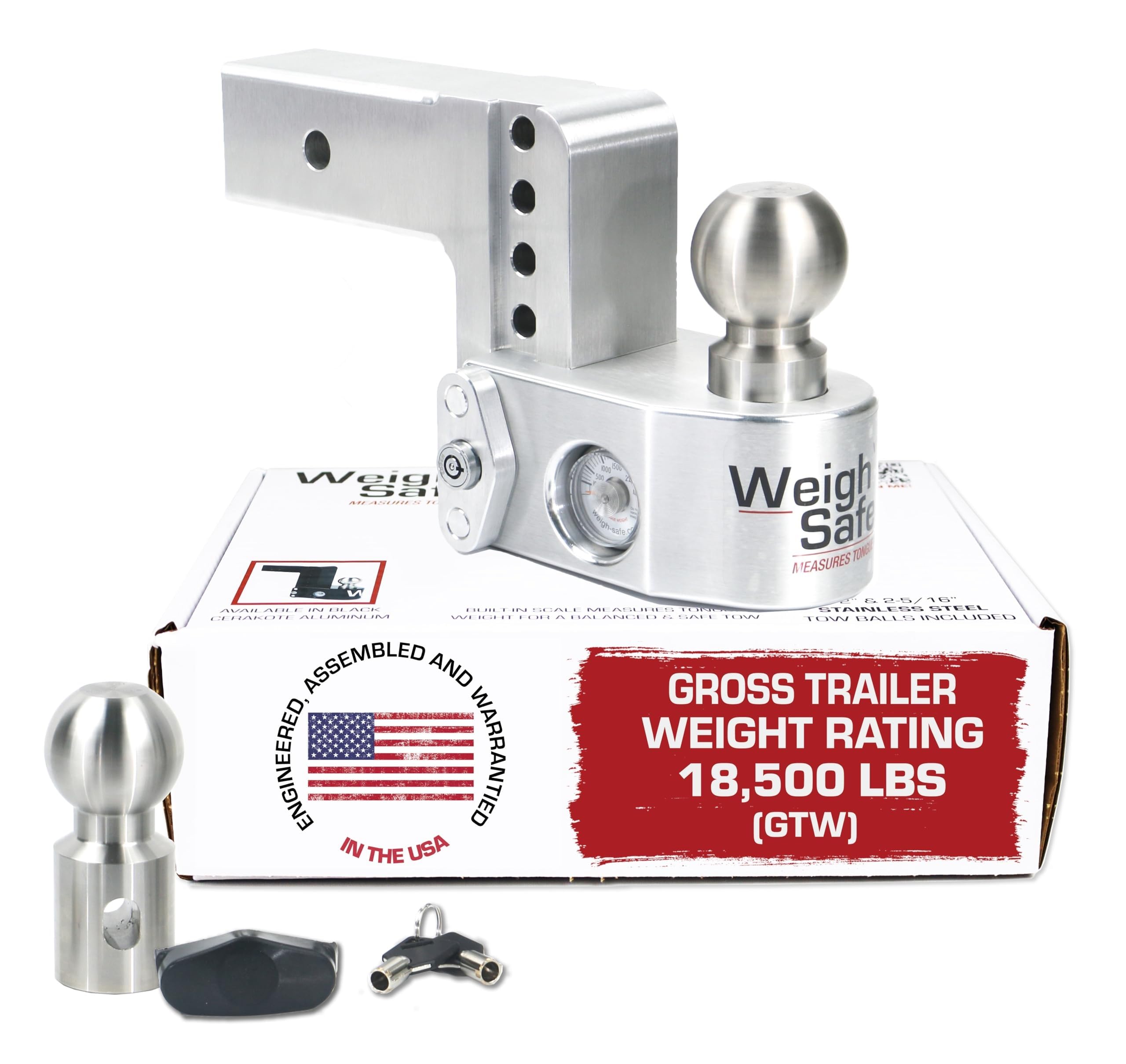Weigh Safe aluminum adjustable hitch with 4-inch drop for versatile towing
