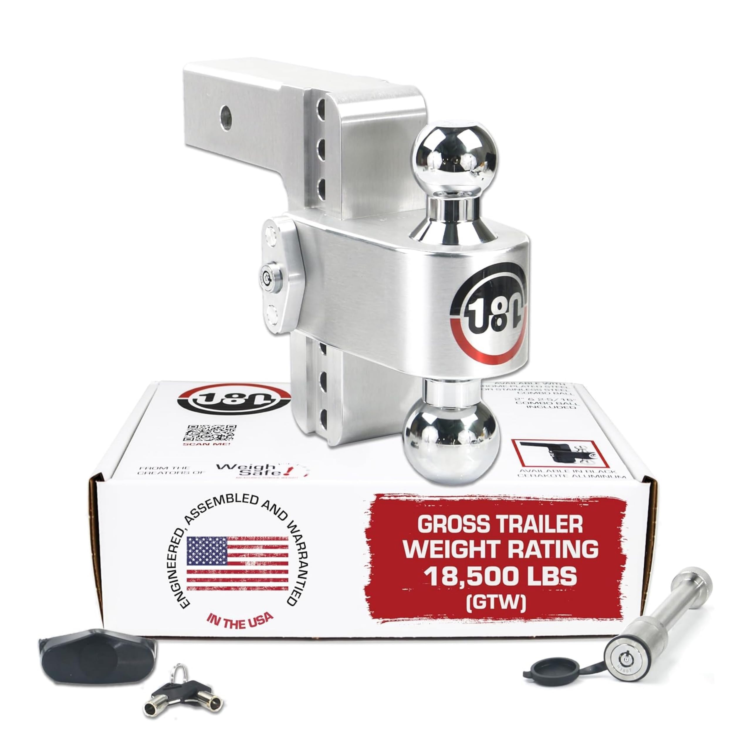Weigh Safe adjustable hitch shows the 6-inch drop for flexible trailer alignment.