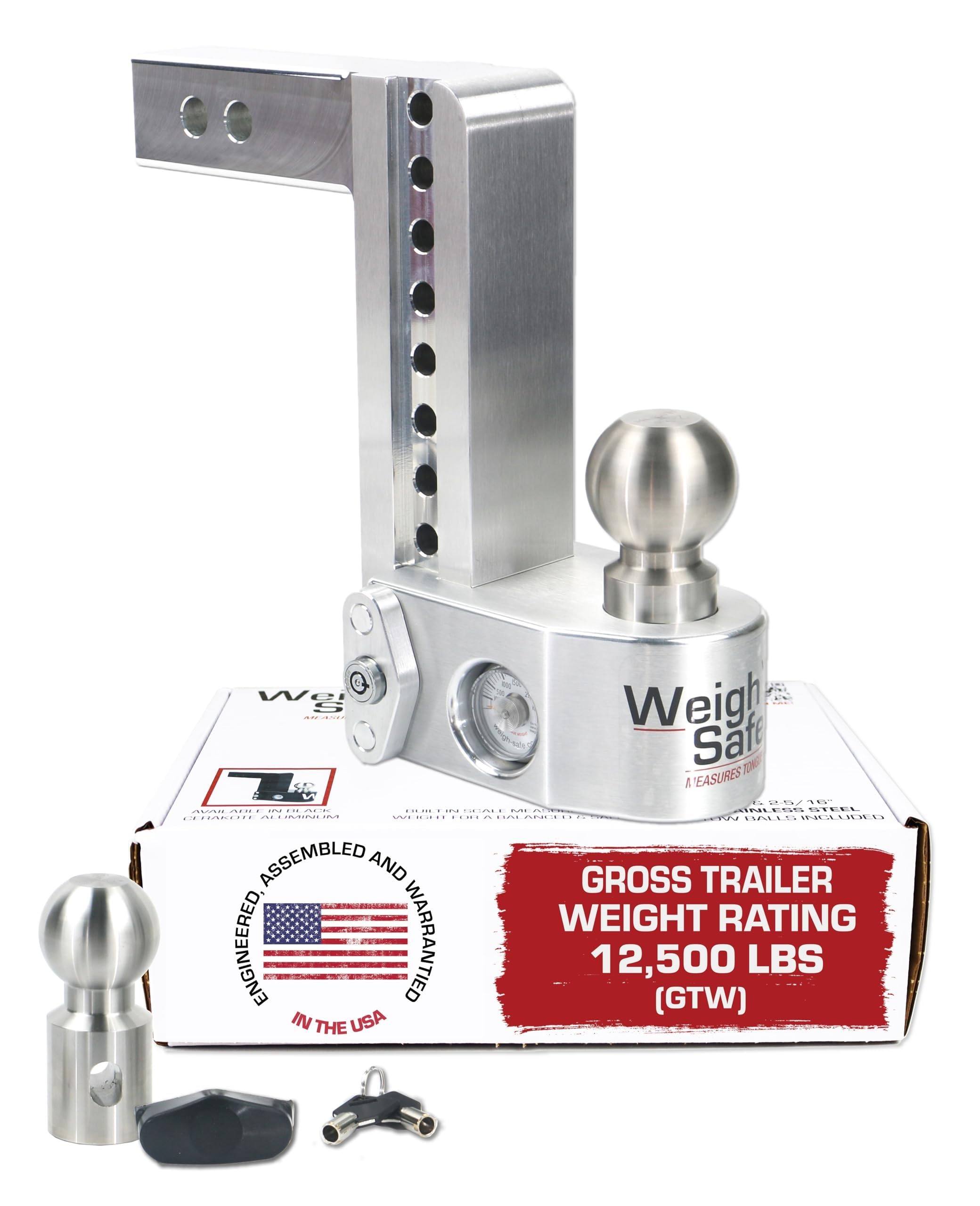 Weigh Safe aluminum adjustable hitch with 8-inch drop for level towing