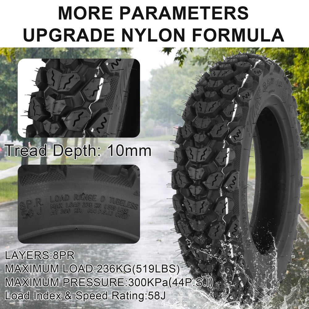 WEIYINGSI 3.50-10 tire sidewall size clearly labeled for checks.