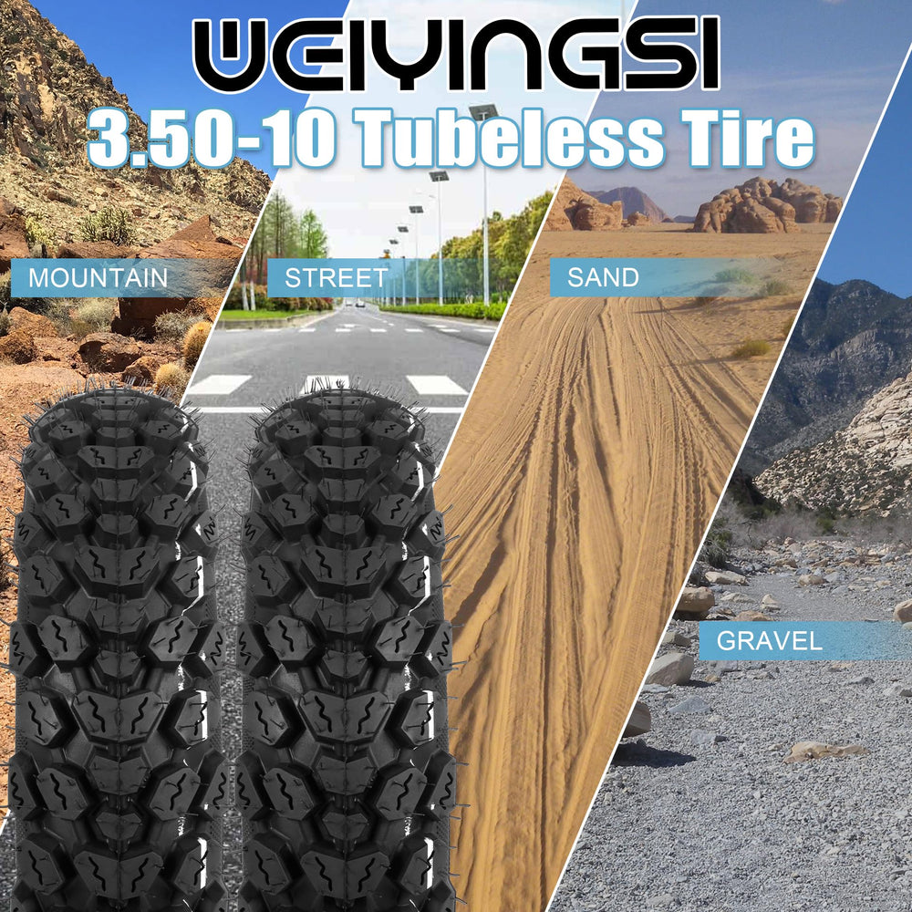 WEIYINGSI 3.50-10 tubeless tire with valve seal for resealing.