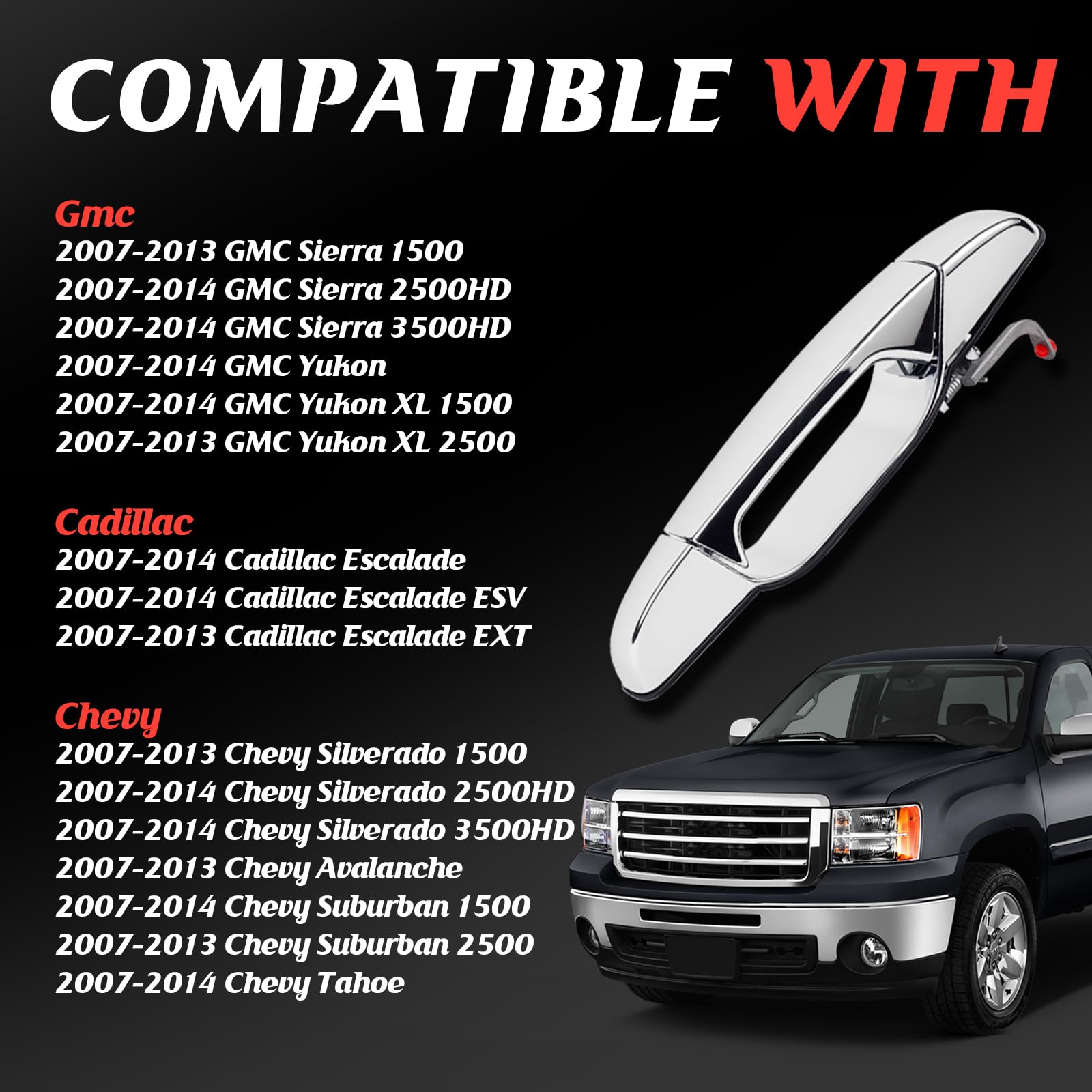 WEILEITE chrome front right door handle for Chevy Avalanche refreshes exterior appearance