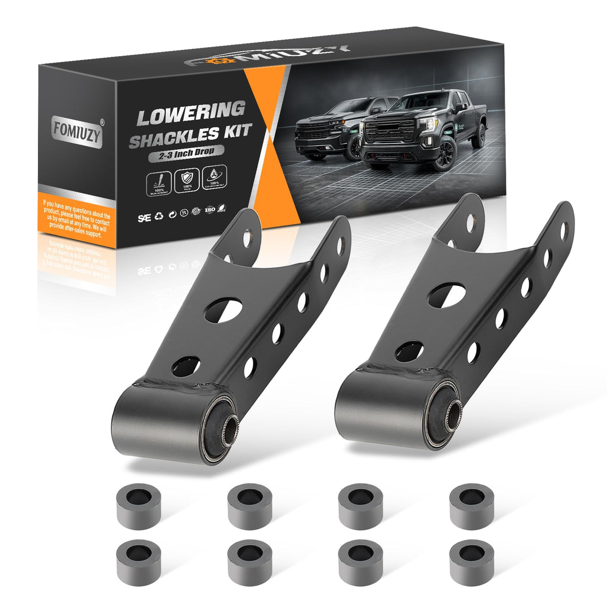 Weileite rear-drop-shackles kit installed on Silverado improves stance and stability.