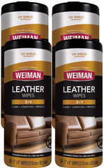 Weiman Leather Cleaner Wipes four-pack for quick leather refreshment.