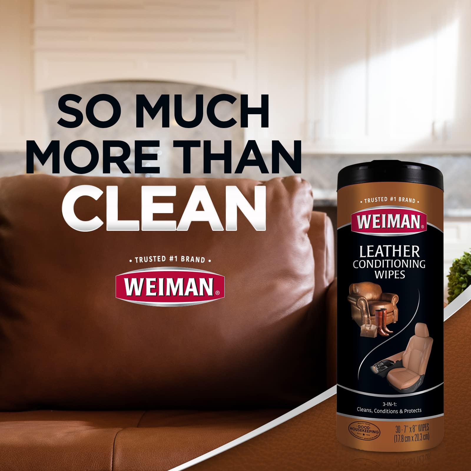 Weiman Leather Cleaner Wipes leave soft, moisturized leather shine.