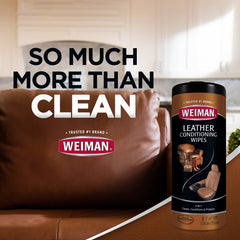 Weiman Leather Cleaner Wipes leave soft, moisturized leather shine.