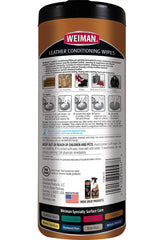 Weiman Leather Wipes applied to a couch for cleaning and conditioning